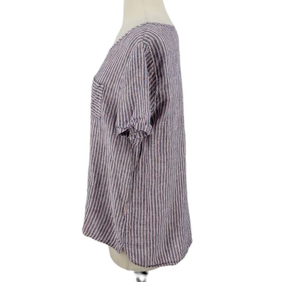 Nicole Miller Linen Top Red & Blue Stripe Size Medium - Picture 3 of 5